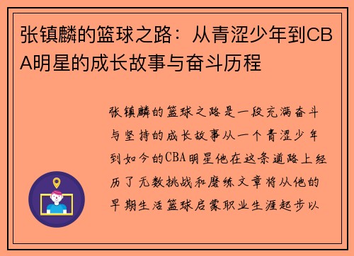 张镇麟的篮球之路：从青涩少年到CBA明星的成长故事与奋斗历程